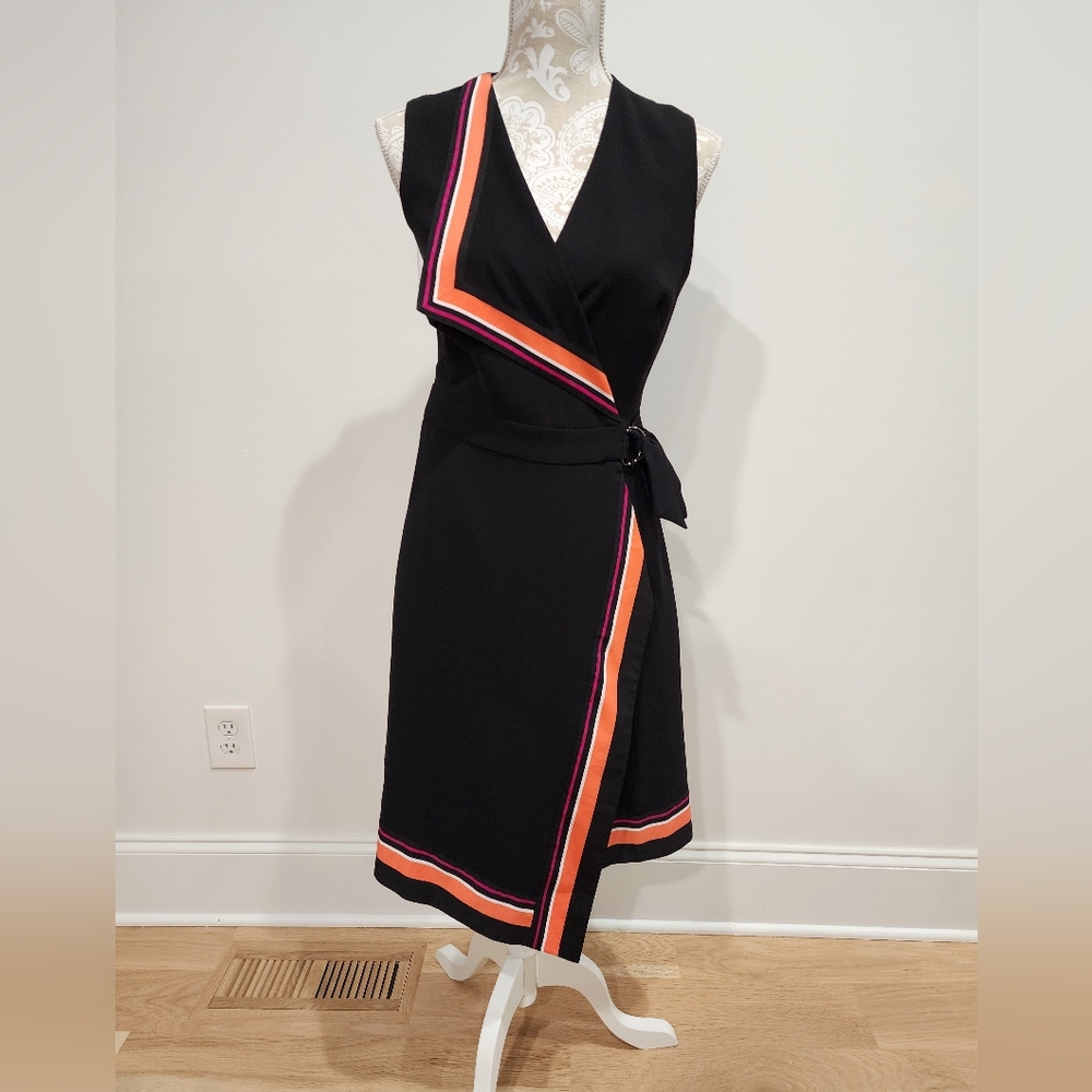Karen Millen Black Assymetric Wrap Dress Size 6 US
